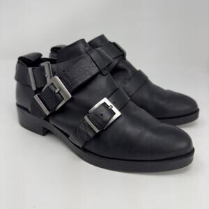 Women’s ZARA Black Leather Buckle Ankle Booties Size 38